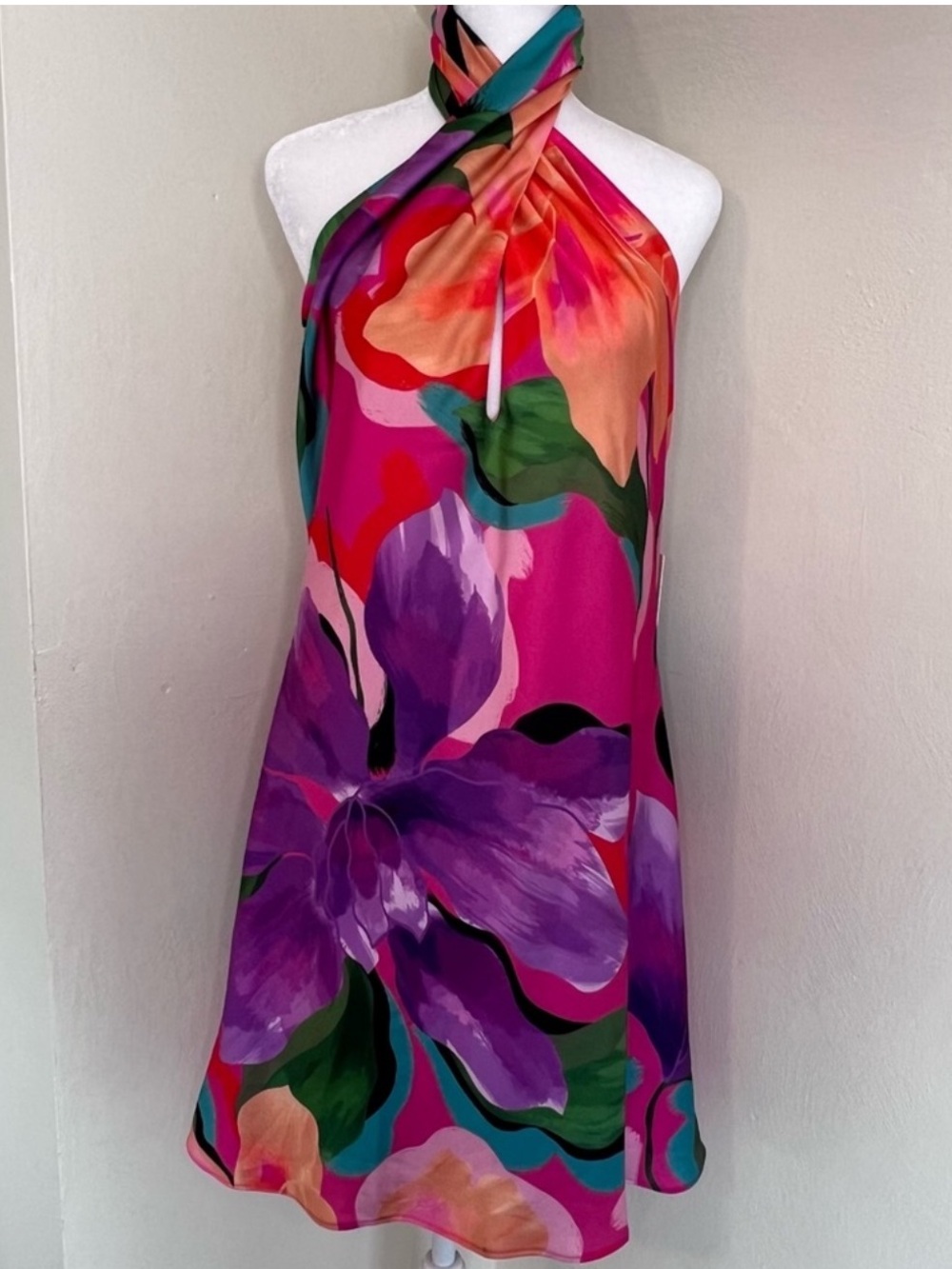 Jasmine Halter Mini Dress Color Water Lily Show Me Your MuMu Large - Picture 2 of 4
